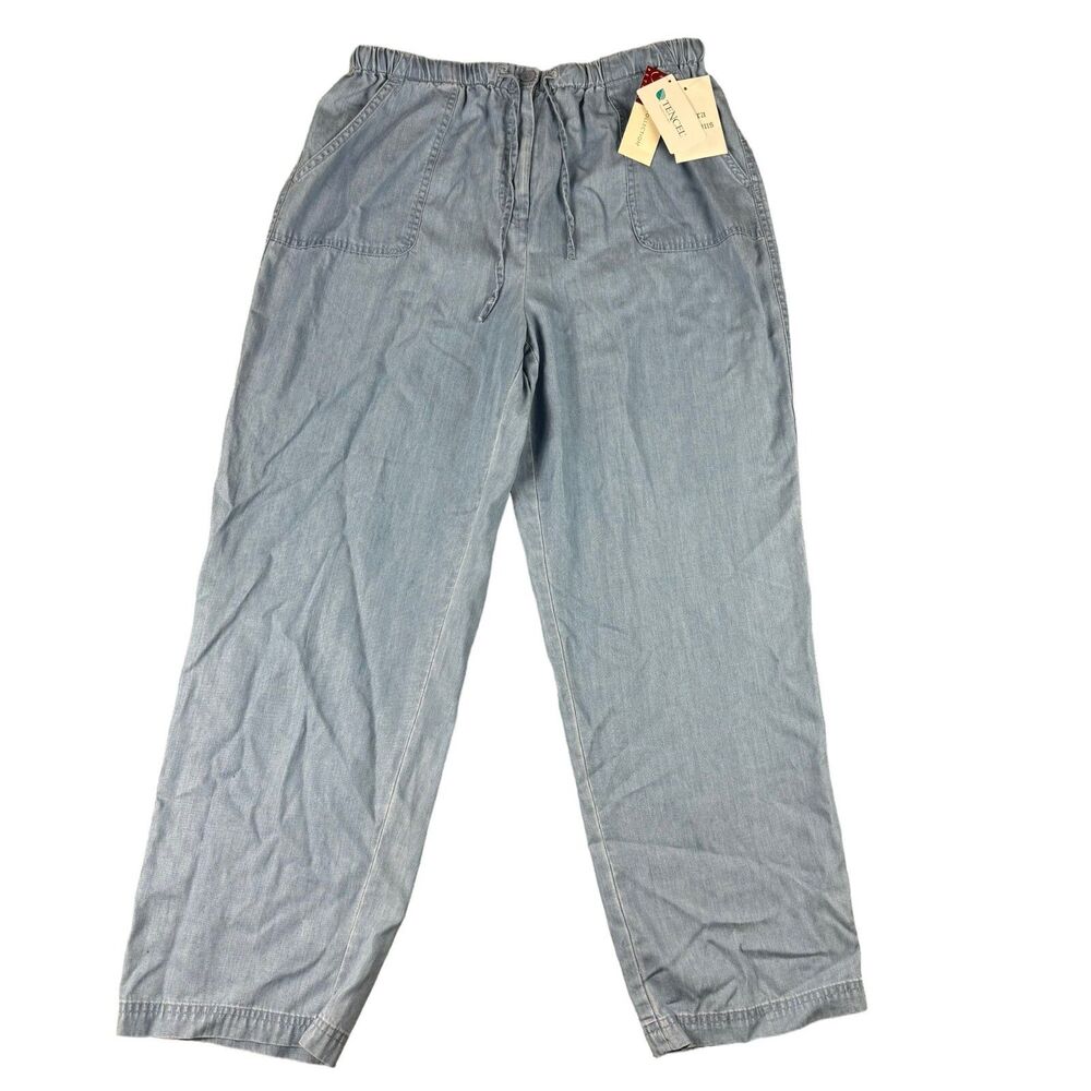 JM Collection Pants Women's 14 Petite Blue Drawstring Wide Leg Stretch Waist NWT